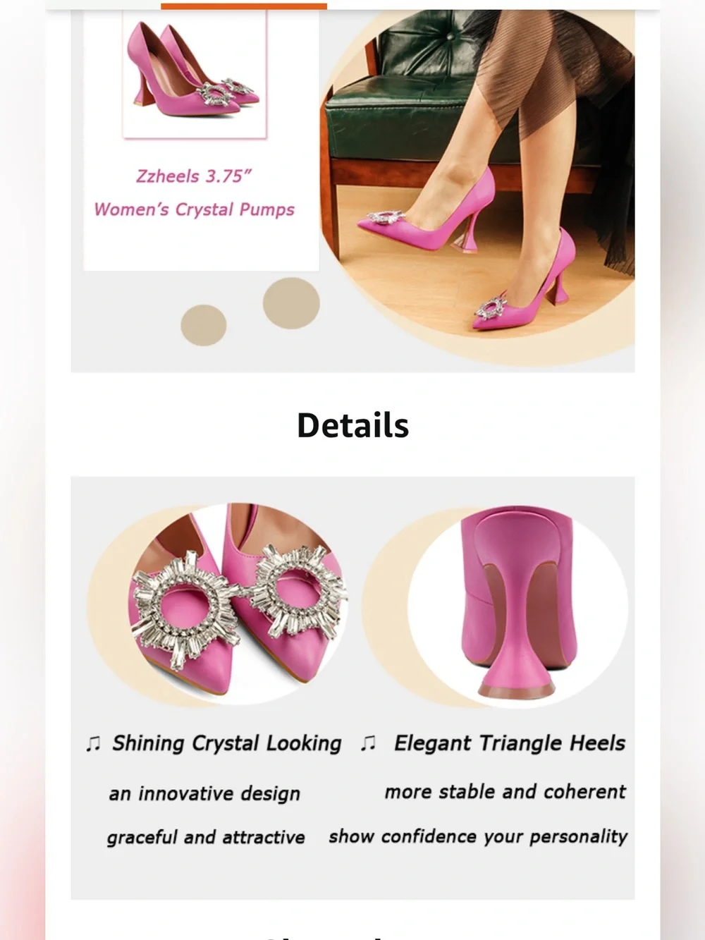 Zzheels Women's Triangle Heel Pumps Pointed Toe w Crystal Bling Hot 🔥 Hot SZ 8